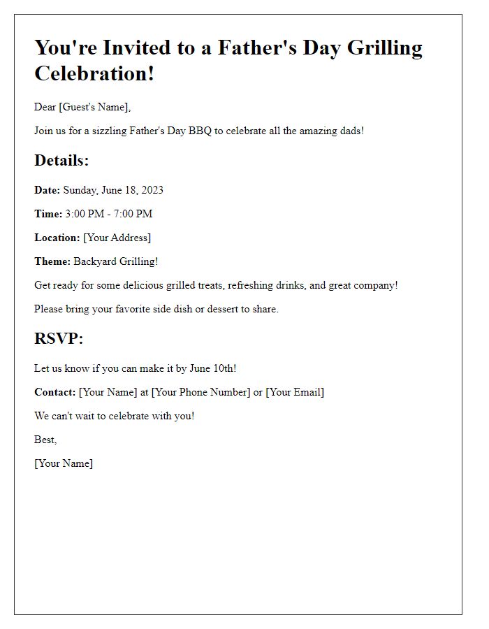 Letter template of a themed Fathers Day grilling celebration invitation