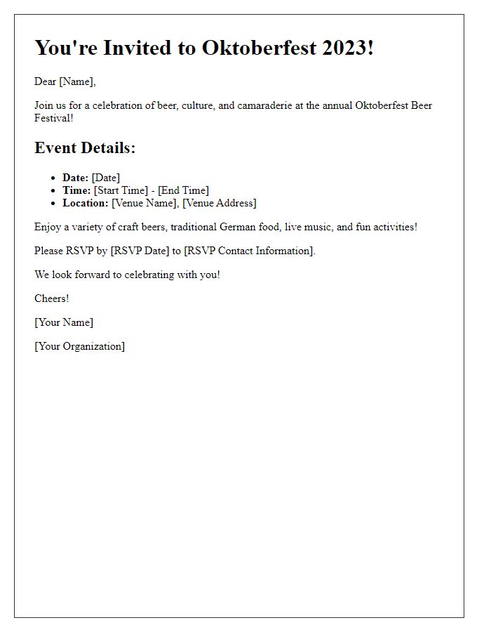 Letter template of Oktoberfest beer festival invitation