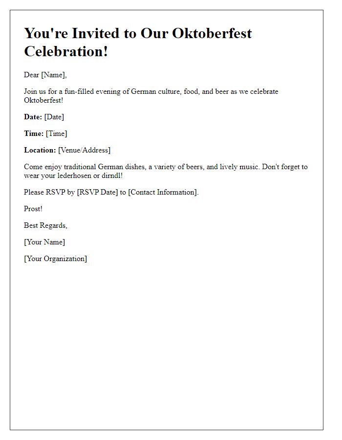 Letter template of Oktoberfest celebration invitation