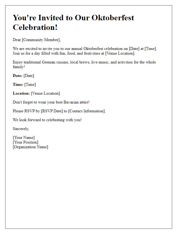 Letter template of Oktoberfest community celebration invitation