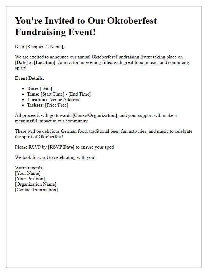 Letter template of Oktoberfest fundraising event invitation