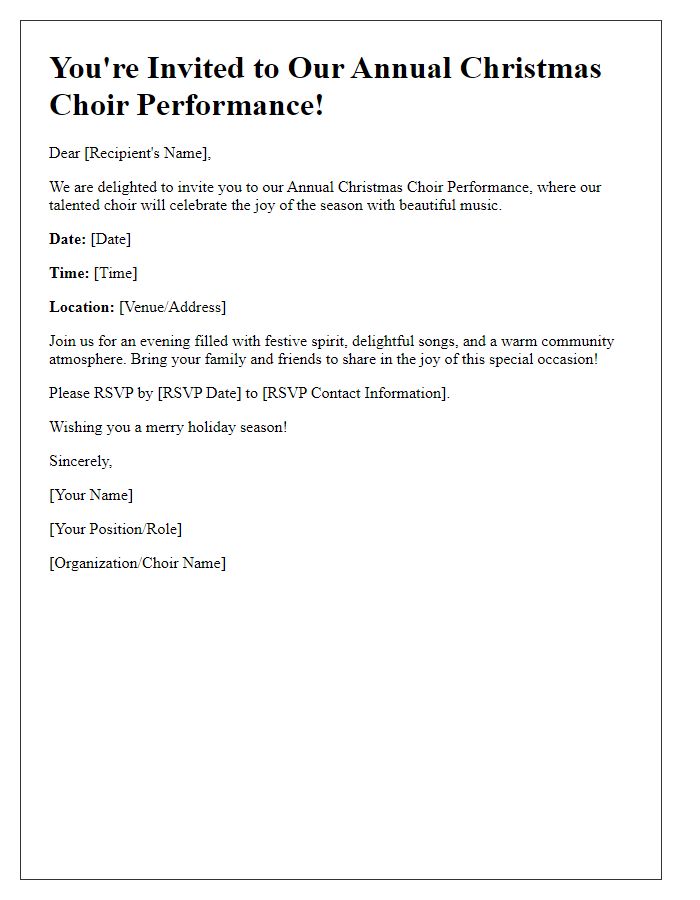 Letter template of Christmas Choir Performance Invitation