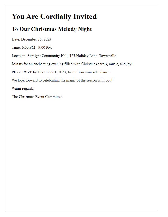 Letter template of Christmas Melody Night Invitation