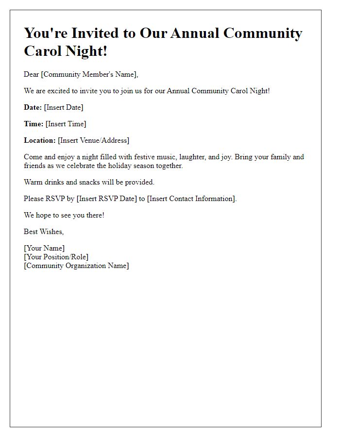 Letter template of community carol night invitation