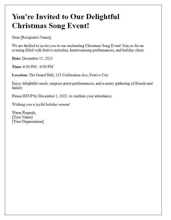 Letter template of delightful Christmas song event invite