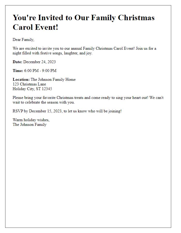 Letter template of Family Christmas Carol Event Invitation