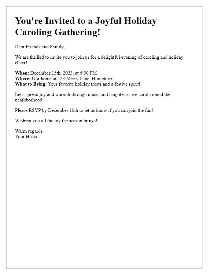 Letter template of joyful holiday caroling gathering invite