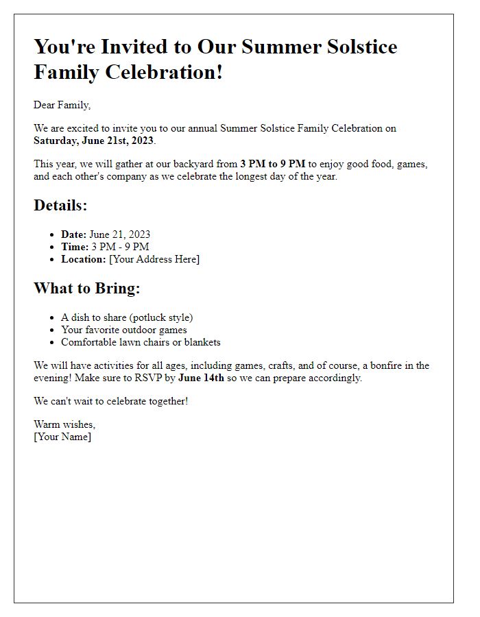 Letter template of Summer Solstice Family Celebration