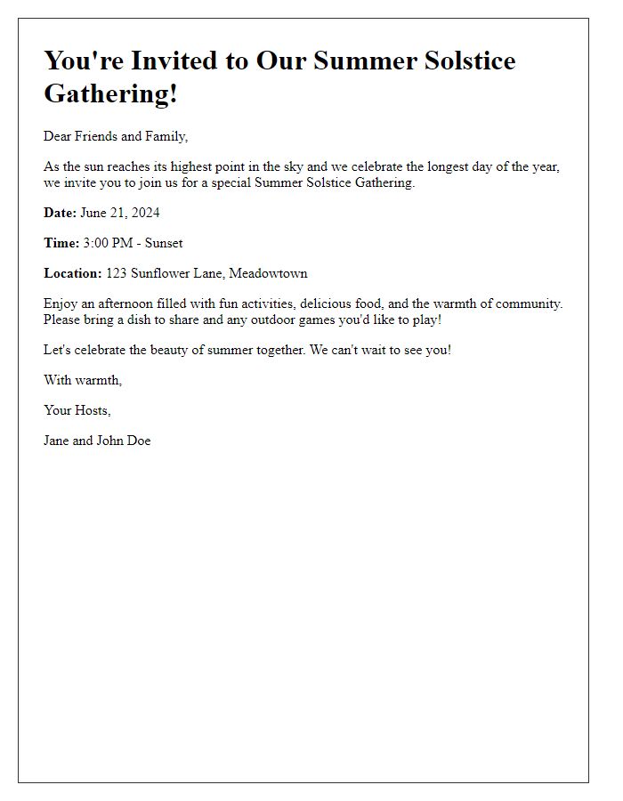 Letter template of Summer Solstice Gathering Invitation