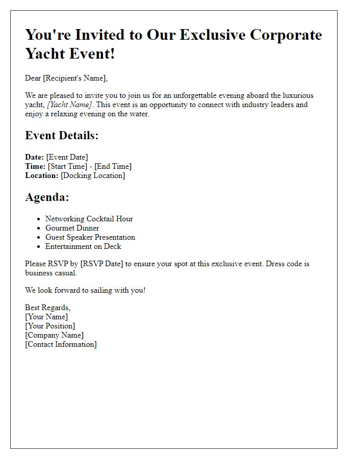 Letter template of corporate yacht event invitation