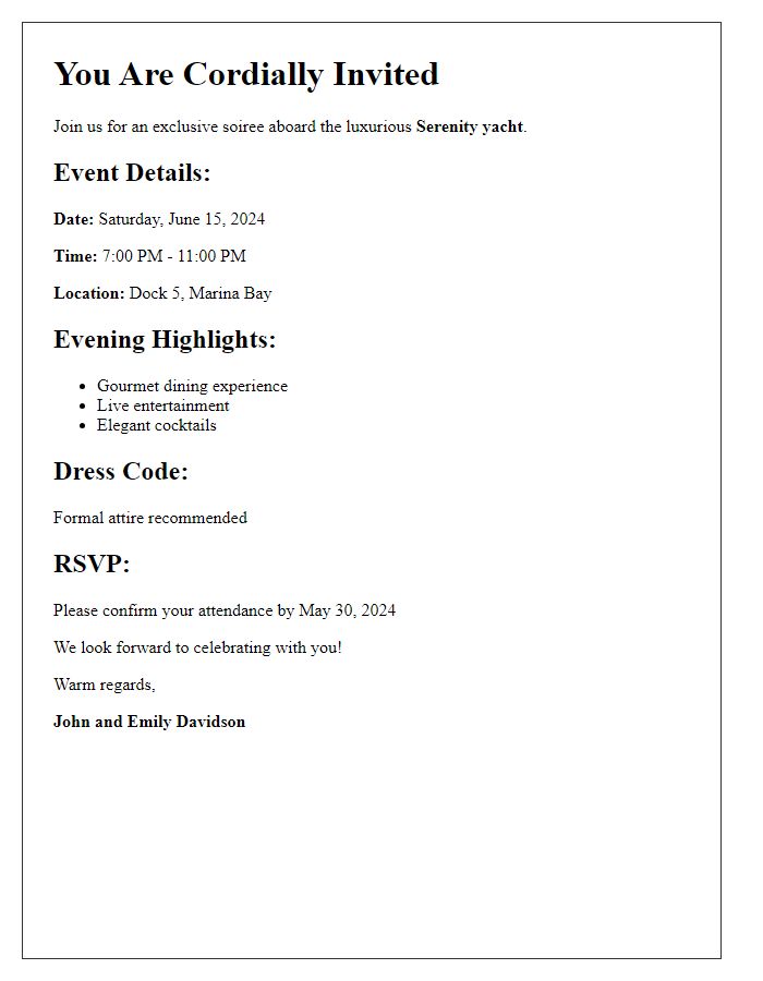 Letter template of exclusive yacht soire invitation