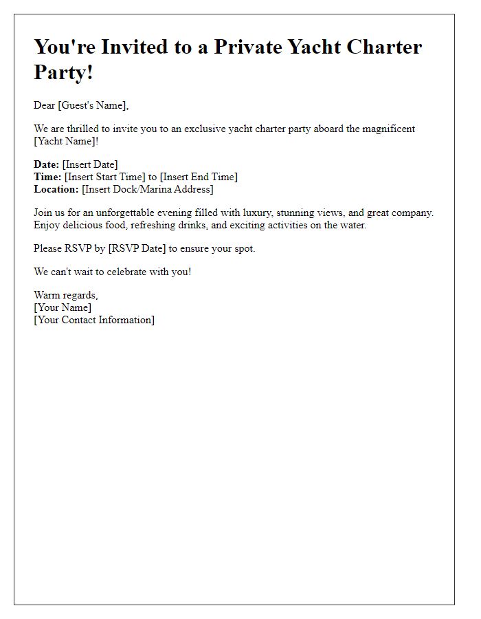 Letter template of private yacht charter party invitation