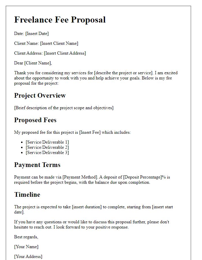 Letter template of freelance fee proposal