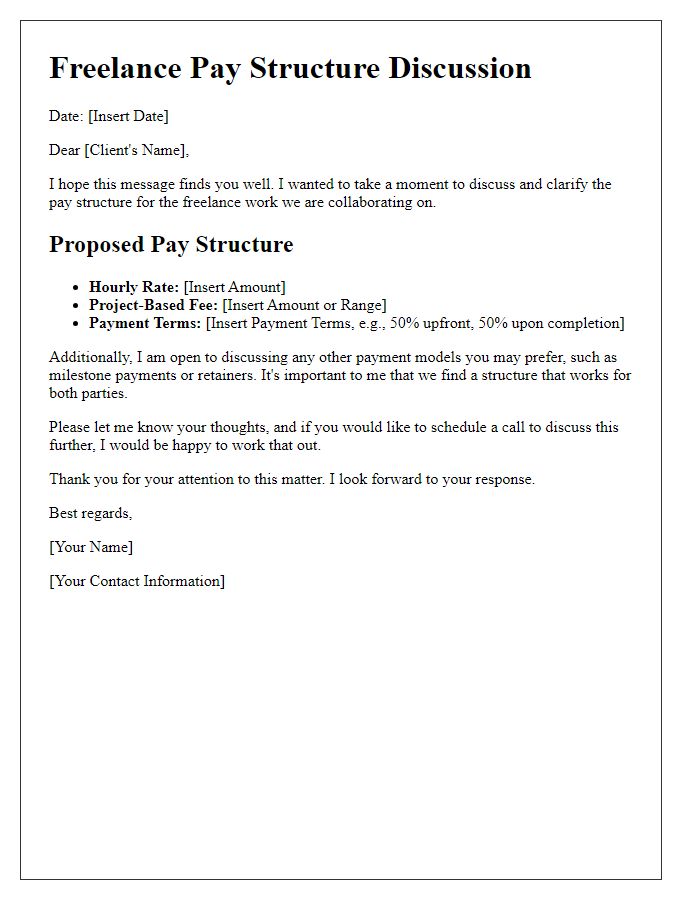 Letter template of freelance pay structure discussion