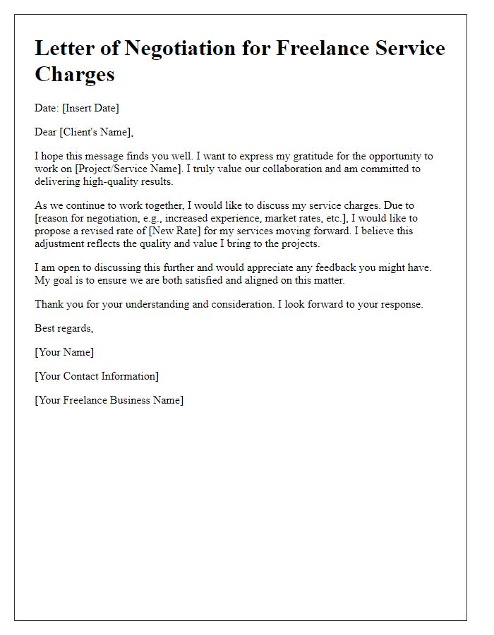 Letter template of freelance service charge negotiation