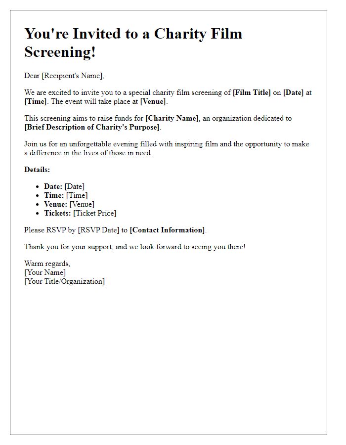 Letter template of charity film screening invitation