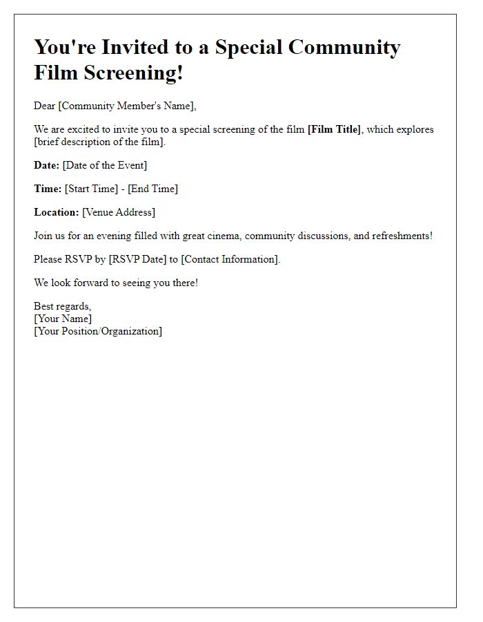 Letter template of community film screening invitation