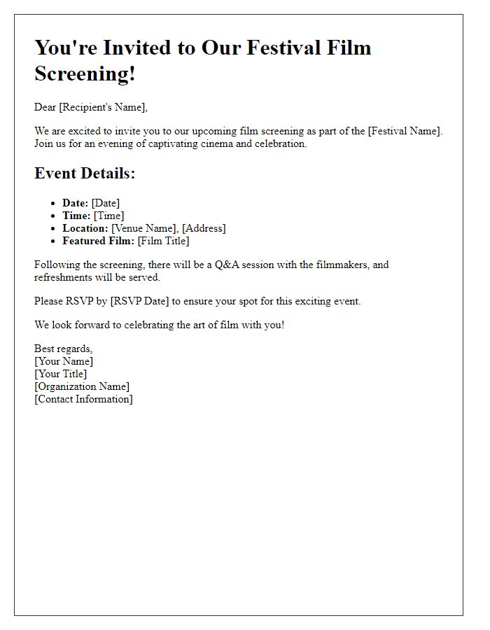 Letter template of festival film screening invitation