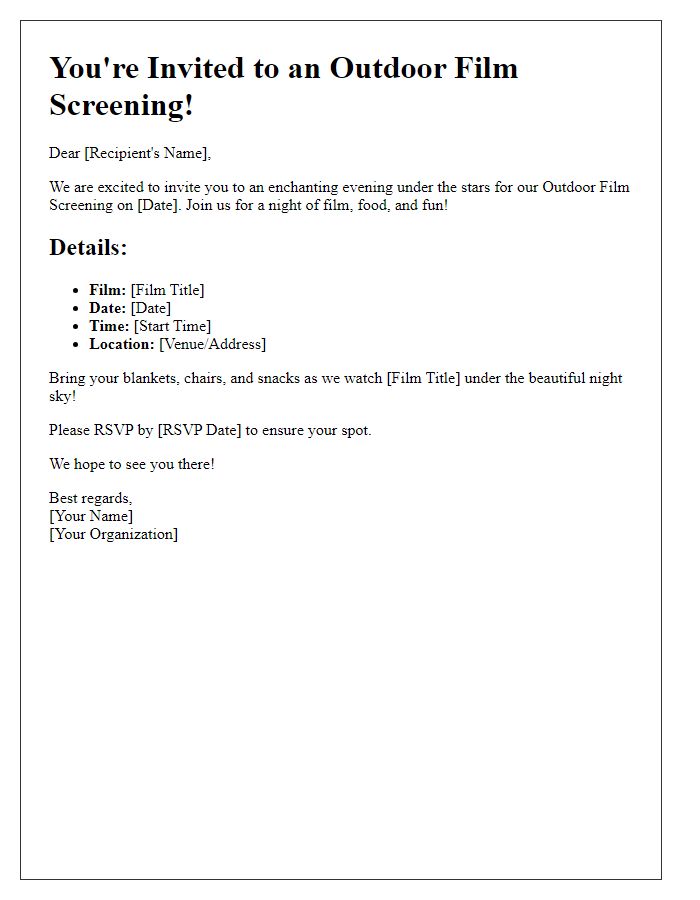 Letter template of outdoor film screening invitation