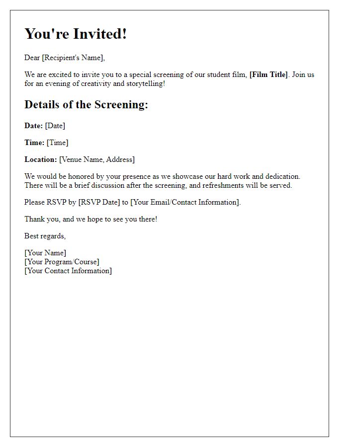 Letter template of student film screening invitation