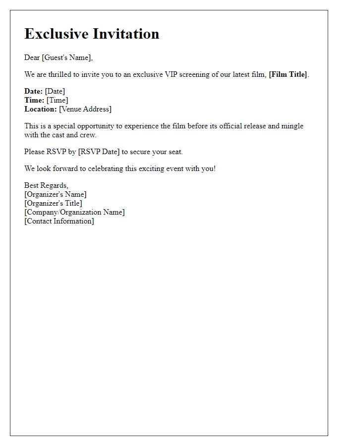 Letter template of VIP film screening invitation