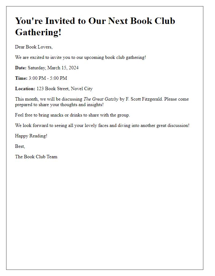 Letter template of an invitation for a book club gathering