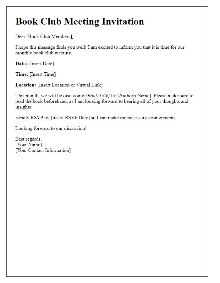 Letter template of a monthly book club meeting request