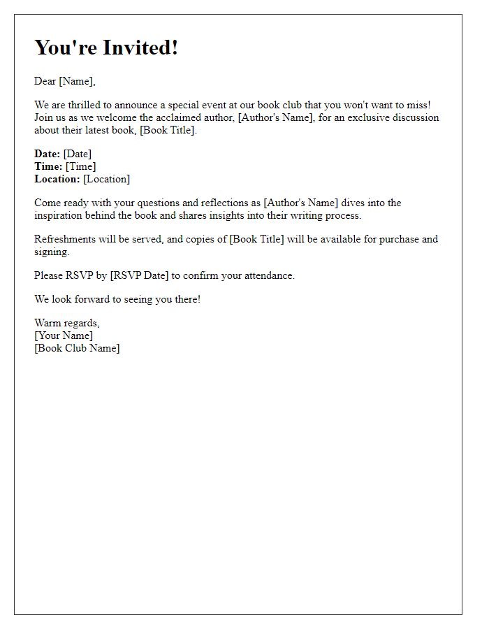 Letter template of a special guest author book club event