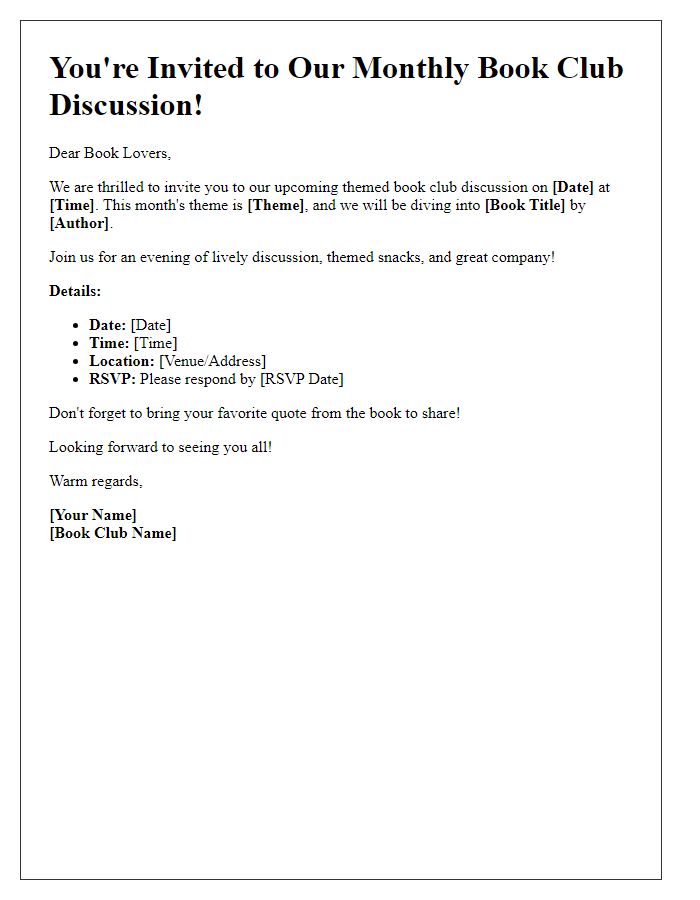 Letter template of a themed book club discussion invitation