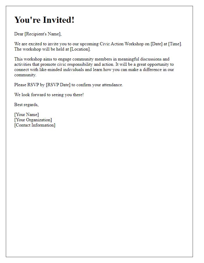 Letter template of invitation to a civic action workshop.