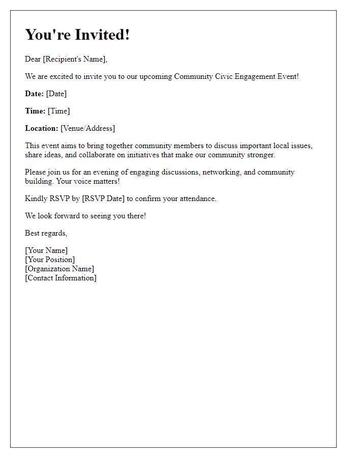 Letter template of invitation to a community civic engagement event.