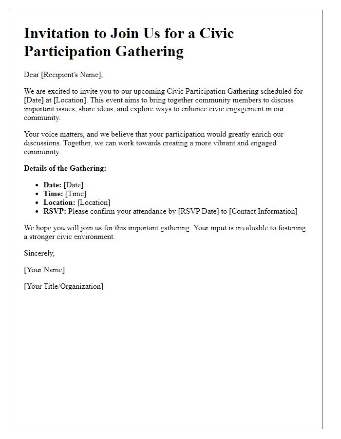 Letter template of outreach for civic participation gathering.