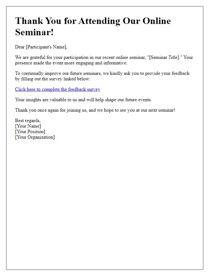 Letter template of online seminar registration feedback request