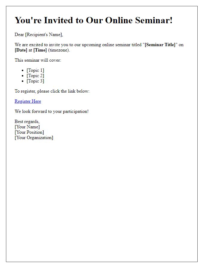 Letter template of online seminar registration invitation
