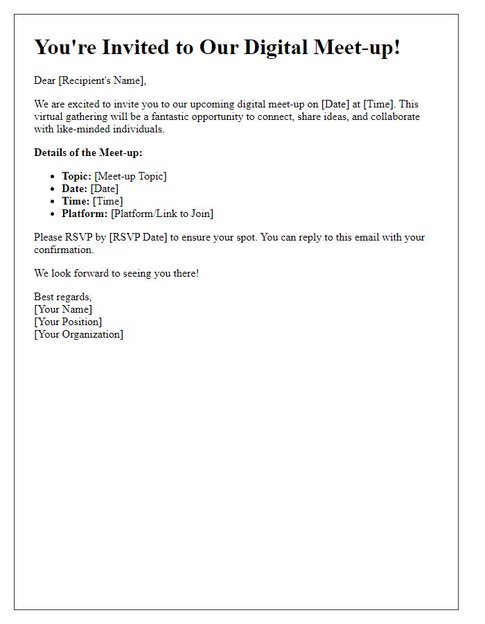 Letter template of digital meet-up invitation