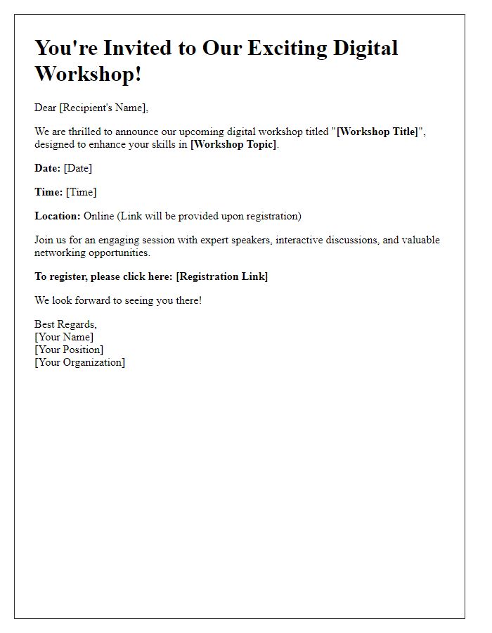 Letter template of digital workshop announcement