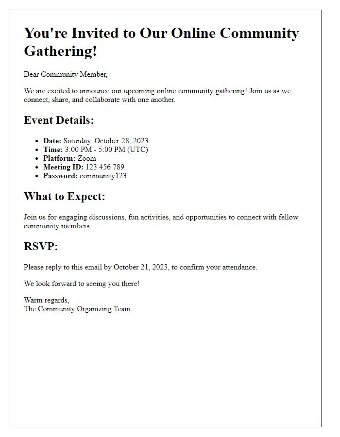 Letter template of online community gathering details