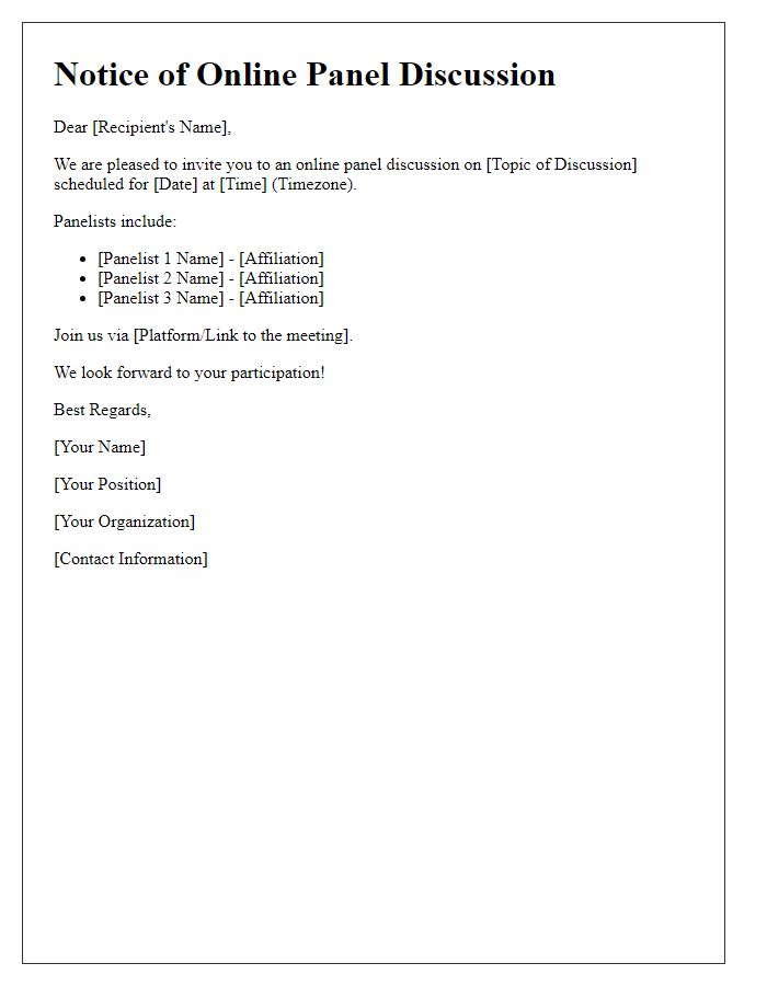 Letter template of online panel discussion notice