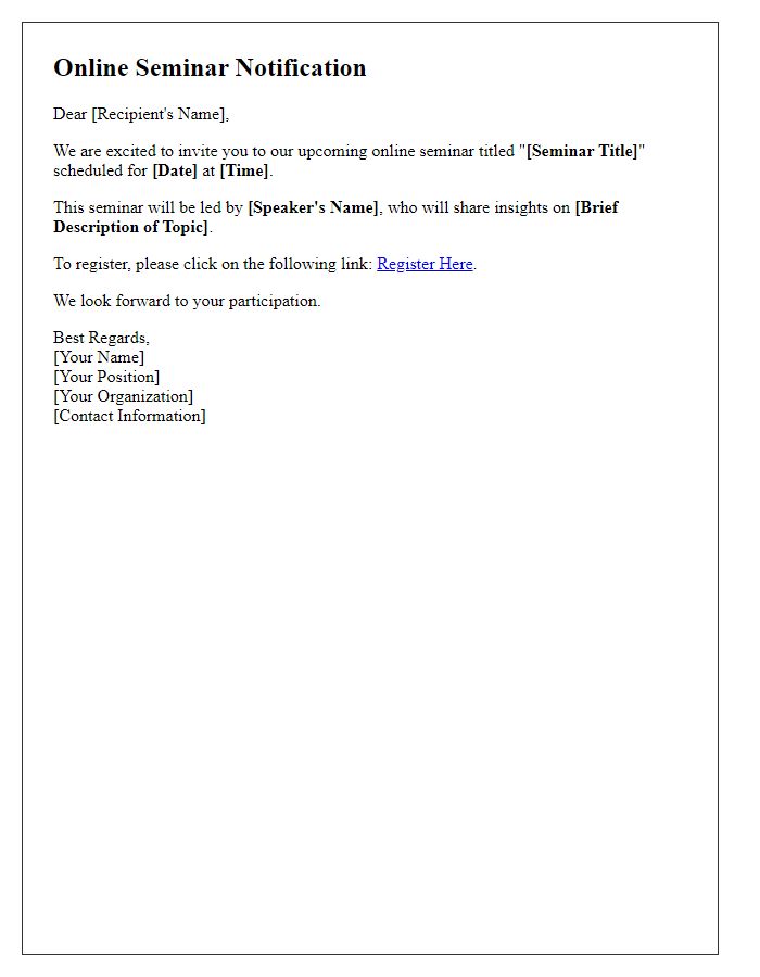 Letter template of online seminar notification