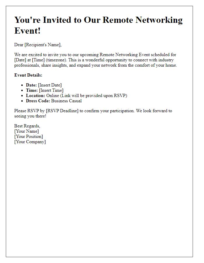 Letter template of remote networking event invitation