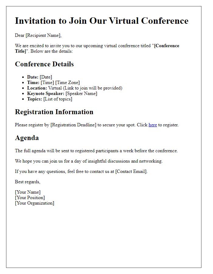 Letter template of virtual conference details