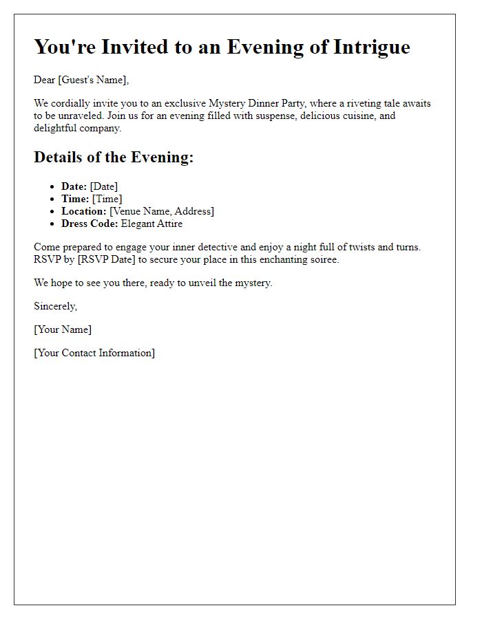 Letter template of an elegant mystery dinner invitation