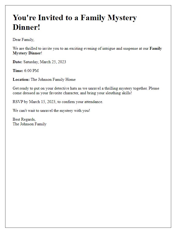 Letter template of a family mystery dinner invitation