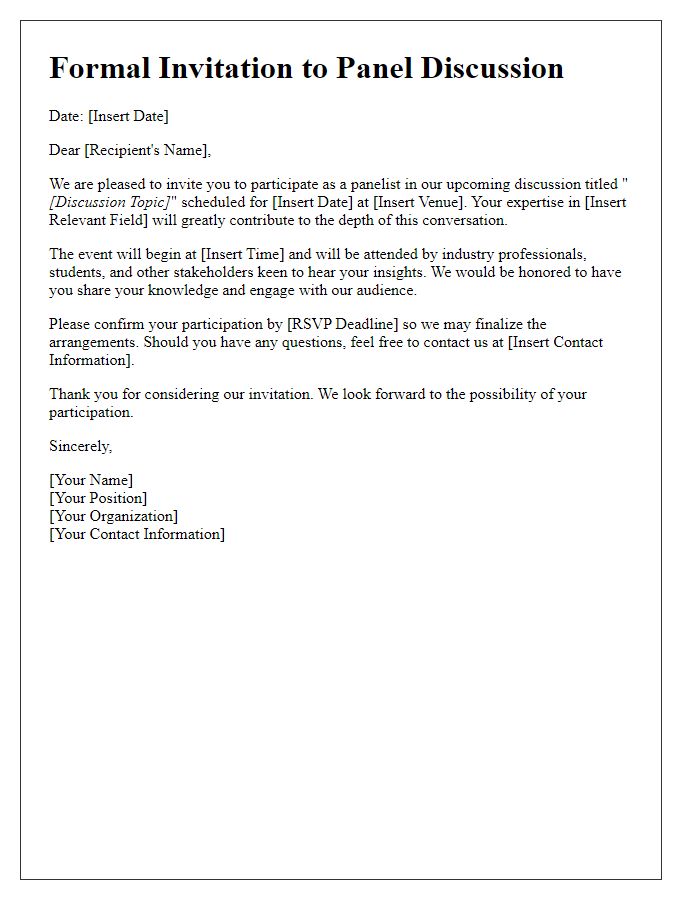 Letter template of formal invitation for panel discussion participation