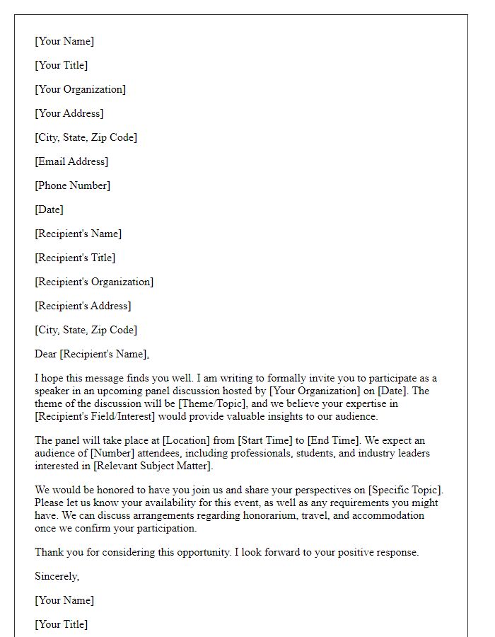 Letter template of request for panel discussion speakers