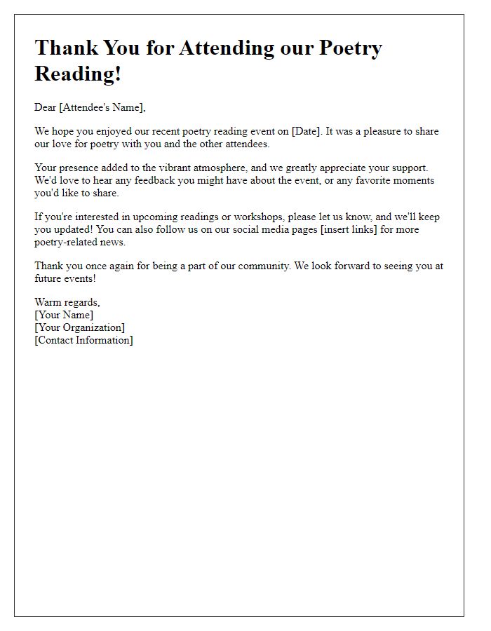 Letter template of follow-up for poetry reading attendees