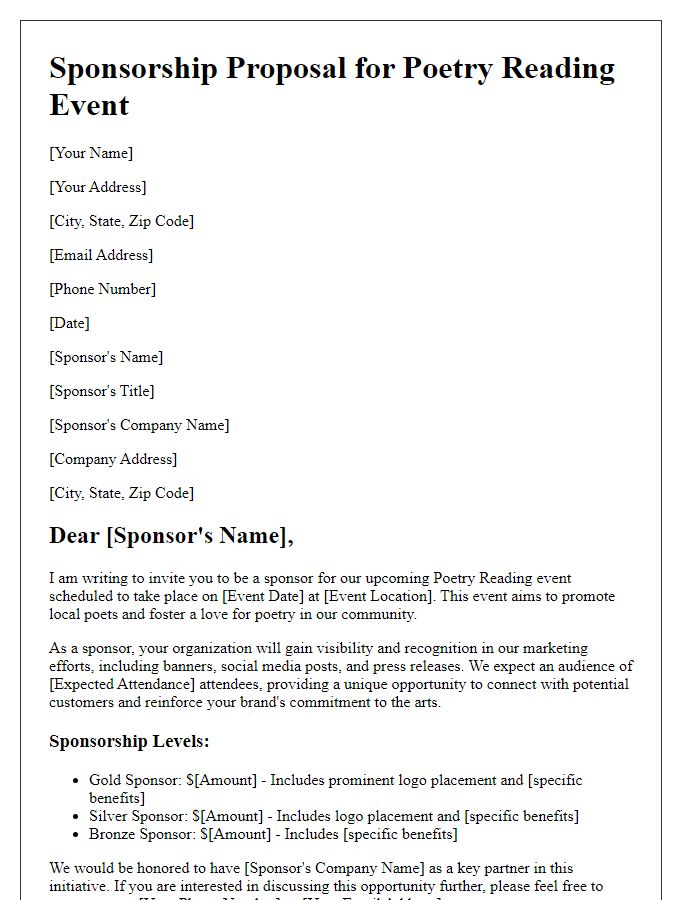 Letter template of sponsorship proposal for poetry reading