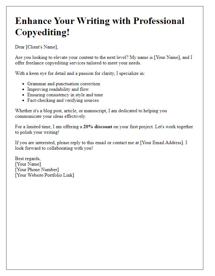 Letter template of freelance copyediting service promotion