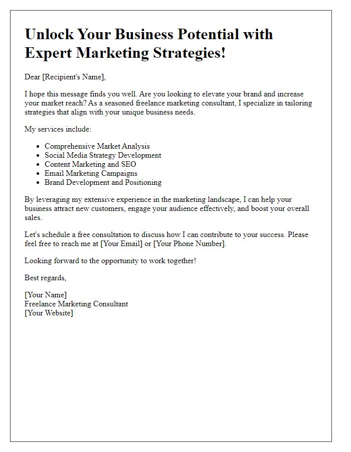 Letter template of freelance marketing consultancy promotion