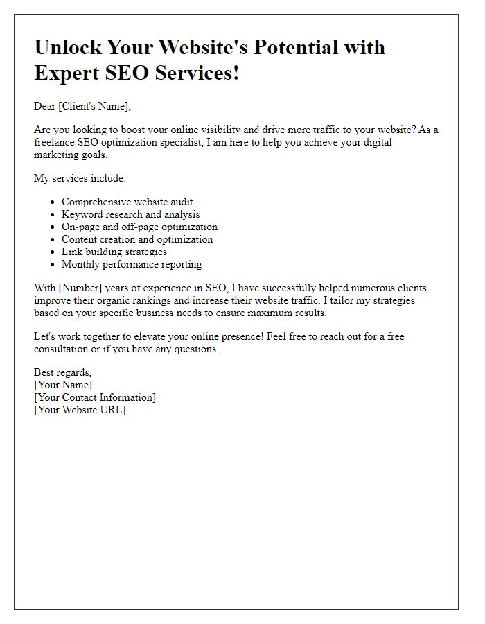 Letter template of freelance SEO optimization service promotion